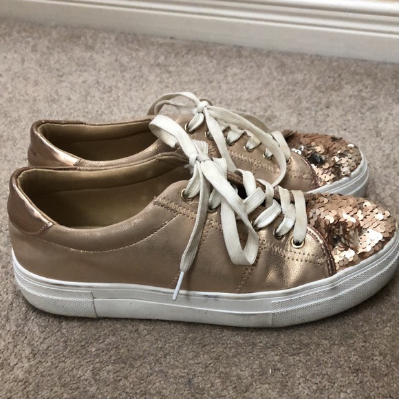 Anthropologie | Gold Flip Sequined Sneakers - Picture 8 of 13